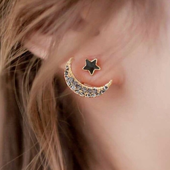 Jewelry - Gold & Black Moon & Stars Jacket Earrings